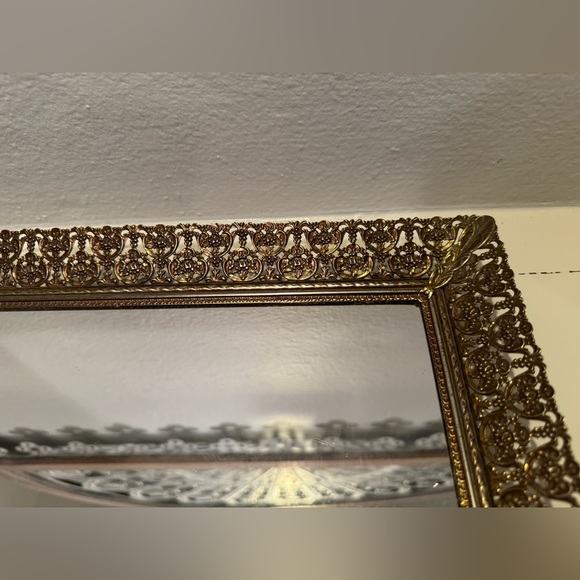 Vintage Ornate Ormolu Gold Filigree Mirrored Vanity Tray - Picture 3 of 11